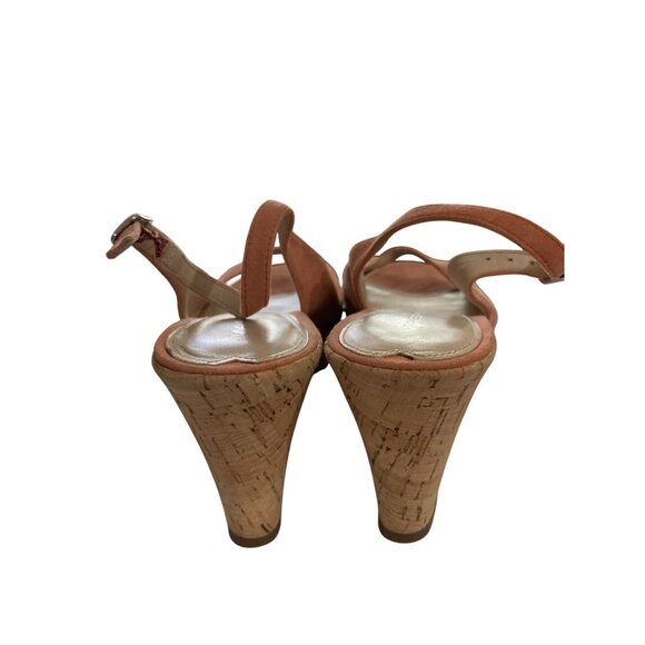 Via Spiga Womens size 9M orange Suede Leather  Peep-Toe cork Wedge Sandals shoes - Picture 4 of 8